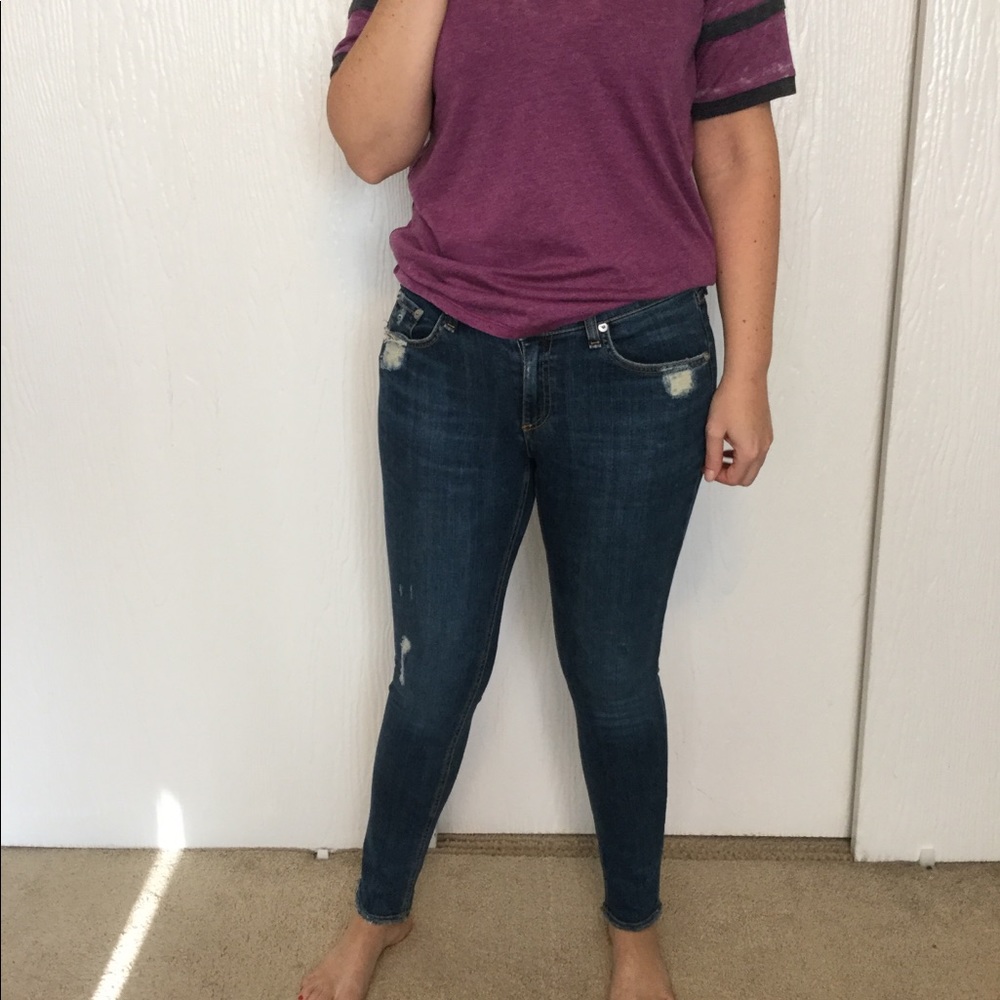 New Rag & Bone Skinny Mid Rise Ripped Jeans Sz 28